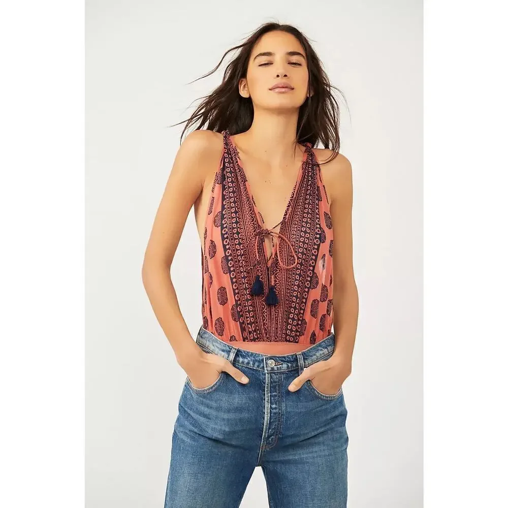 Free People Intimately Soul Of The Sun Bodysuit Pink And Blue Size S